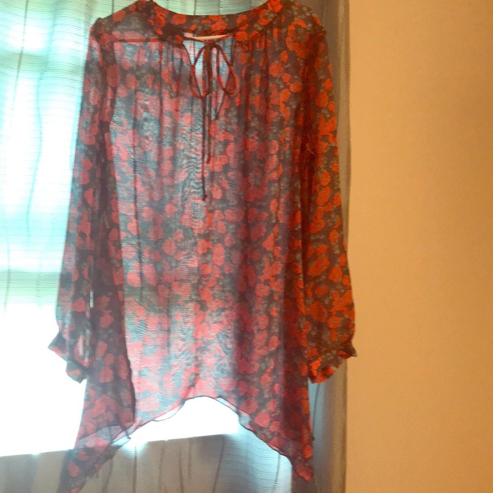 Sheer red and gray top